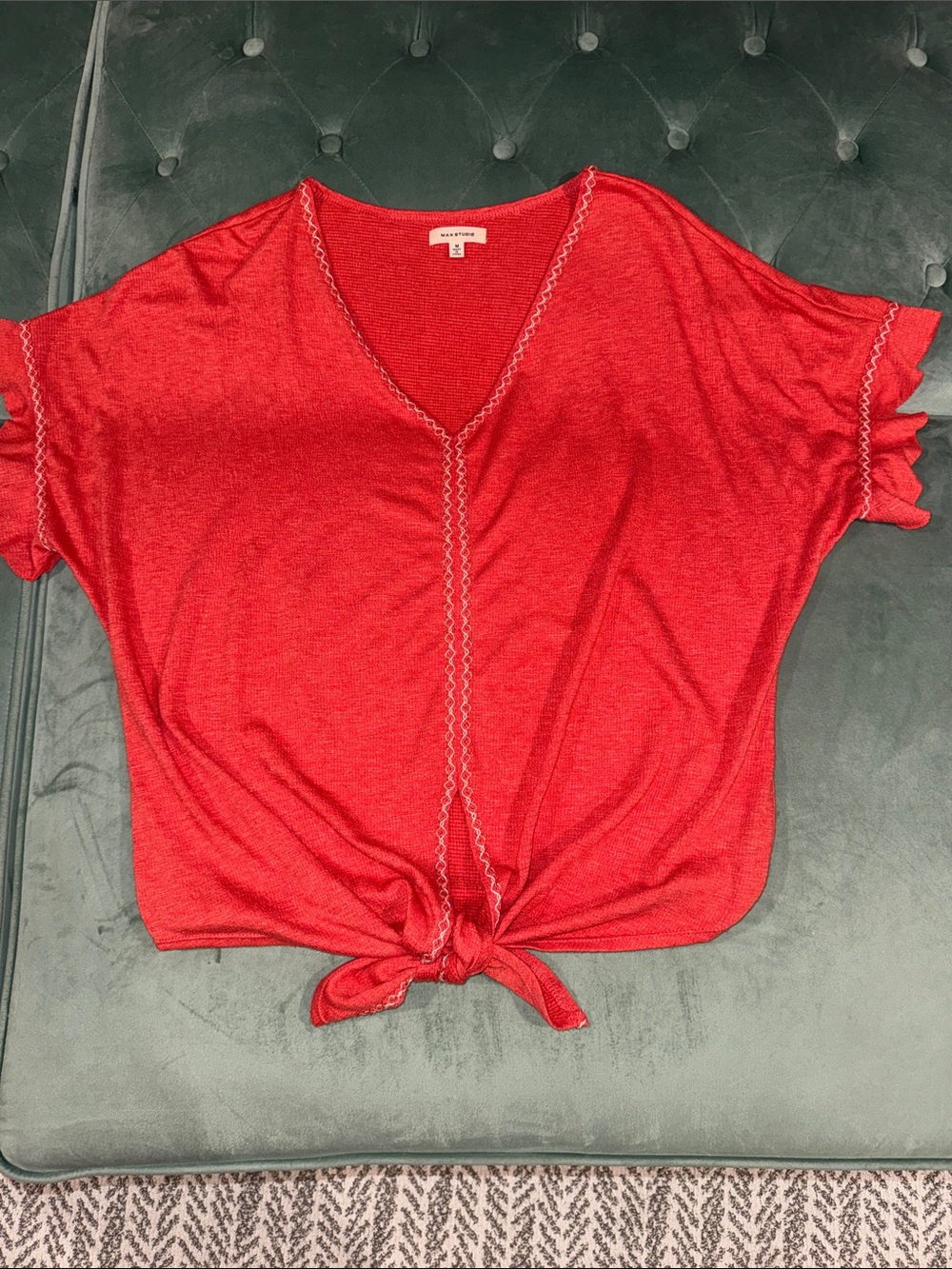 Max Studio Red V-Neck Tie-Front Top